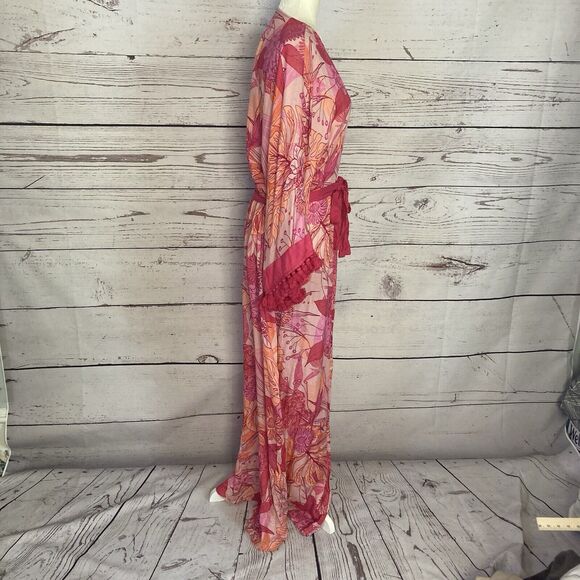 Revolve Lovewave Robe Womens Medium The‎ Hallie Maxi Pink Floral Belted - Picture 4 of 9